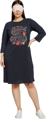 CHARMINGO Floral Print Women Round Neck Black T-Shirt