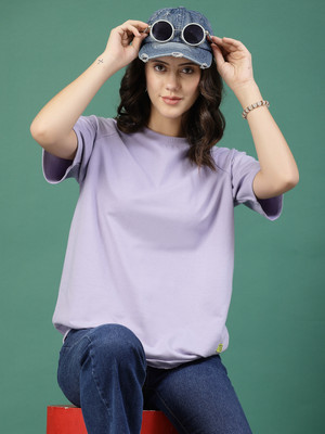 RIGO Printed Women Round Neck Purple T-Shirt