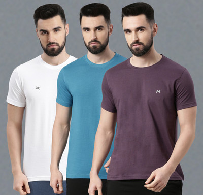 Force NXT Solid Men Round Neck Purple, Blue, White T-Shirt