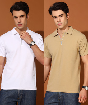 Christy World Self Design Men Polo Neck Multicolor T-Shirt
