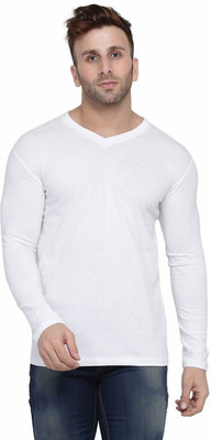 Lawful Casual Solid Men V Neck White T-Shirt