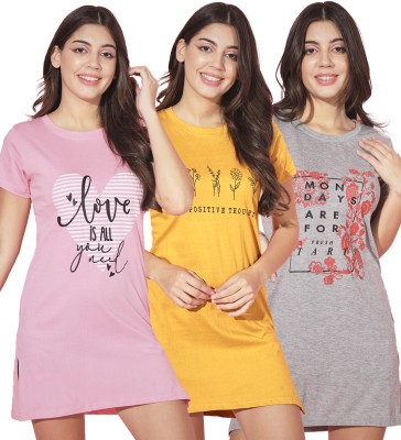 ANIXA Printed Women Round Neck Grey, Pink, Yellow T-Shirt