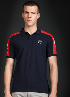 DUCATI Solid Men Polo Neck Blue T-Shirt