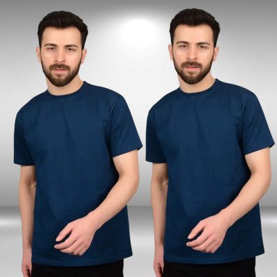 MEGAKART Solid Men Round Neck Blue T-Shirt