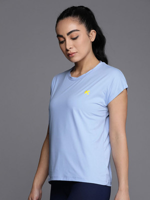 HRX by Hrithik Roshan Solid Women Round Neck Blue T-Shirt