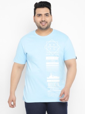 Urbano Plus Printed, Typography Men Round Neck Blue T-Shirt