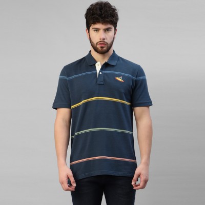 ROYAL ENFIELD Striped Men Polo Neck Blue T-Shirt