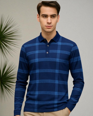 TrendShaper Printed Men Polo Neck Navy Blue T-Shirt