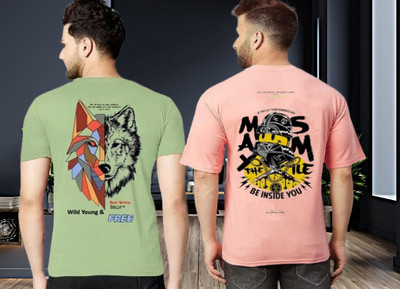Parona Printed Men Round Neck Green, Pink T-Shirt