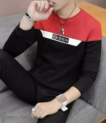 URE Enterprises Colorblock Men Round Neck Black T-Shirt