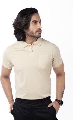 Vital Solid Men Polo Neck Beige T-Shirt