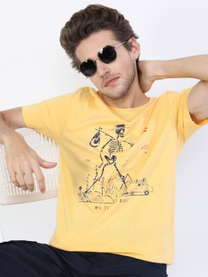 KETCH Printed Men Round Neck Yellow T-Shirt