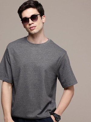 Moda Rapido Solid Men Round Neck Grey T-Shirt