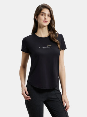 JOCKEY Graphic Print Women Round Neck Black T-Shirt
