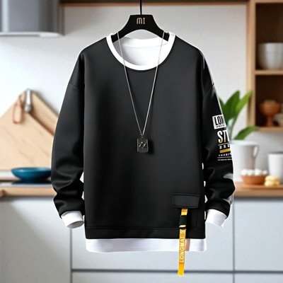 FASHIUM Printed Men Round Neck Black T-Shirt
