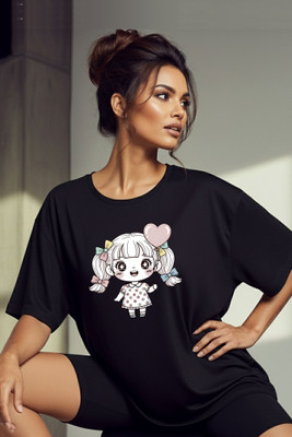 LuxeApe Printed Women Round Neck Black T-Shirt
