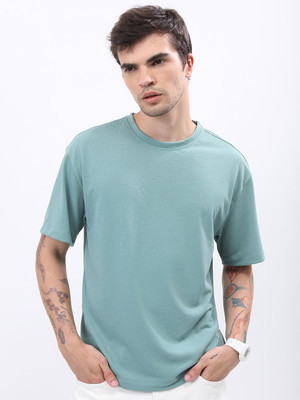 HIGHLANDER Solid Men Round Neck Green T-Shirt