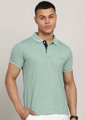 INKKR Solid Men Polo Neck Light Green T-Shirt