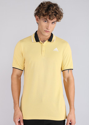 ADIDAS Solid Men Polo Neck Beige T-Shirt