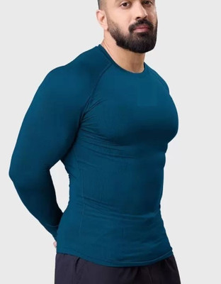 NINQ Solid Men Round Neck Blue T-Shirt