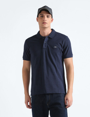 FLYING MACHINE Solid Men Polo Neck Blue T-Shirt