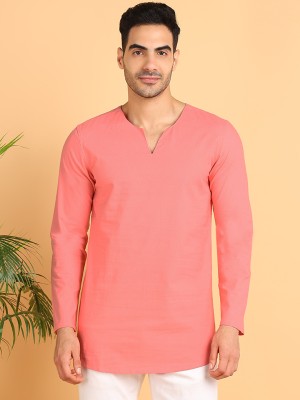 HERE&NOW Solid Men V Neck Pink T-Shirt