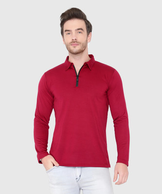 Moordale Fab Solid Men Polo Neck Maroon T-Shirt