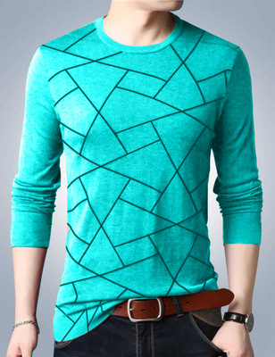 Try This Geometric Print Men Round Neck Light Green T-Shirt