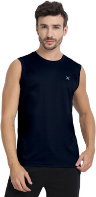 FTX Solid Men Round Neck Dark Blue T-Shirt