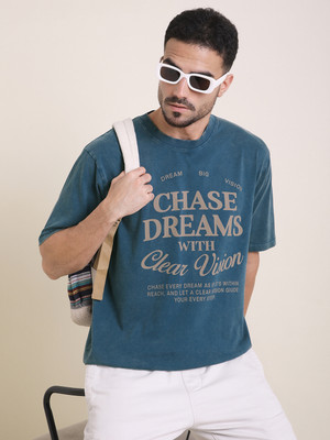 DIFFERENCE OF OPINION Printed Men Round Neck Blue T-Shirt