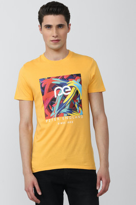 PETER ENGLAND Printed Men Round Neck Yellow T-Shirt