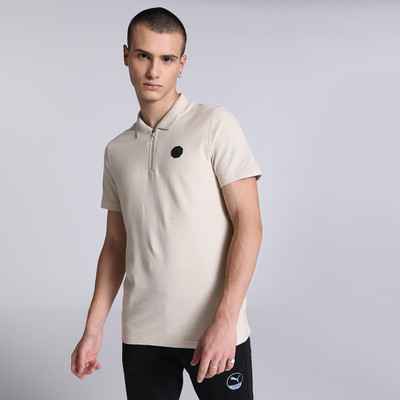 PUMA Solid Men Polo Neck Beige T-Shirt