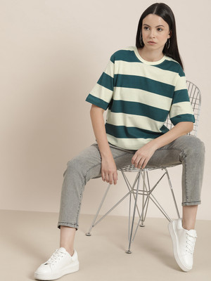 DIFFERENCE OF OPINION Striped Women Round Neck Multicolor T-Shirt