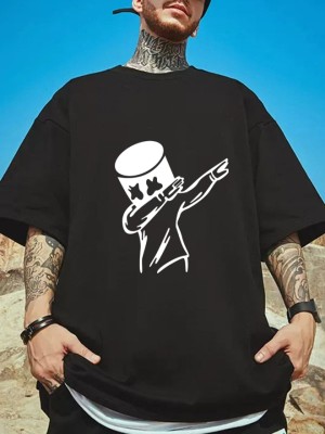 Manlino Printed Men Round Neck Black T-Shirt