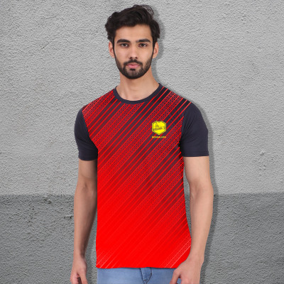 London Hills Printed Men Round Neck Black, Red T-Shirt
