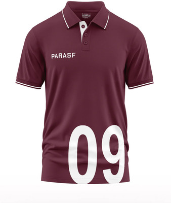 Warriorworld Solid, Printed Men Polo Neck Maroon T-Shirt