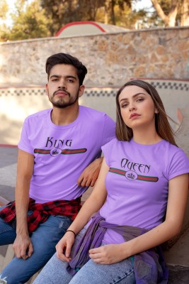 HouseOfCommon Printed Couple Round Neck Purple T-Shirt