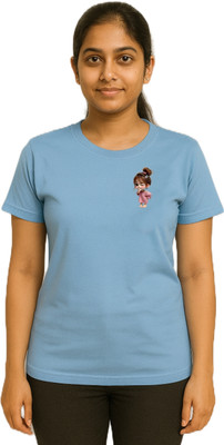 purycot Solid, Printed Women Round Neck Light Blue T-Shirt