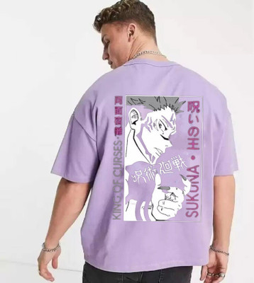 Clothy Trend Graphic Print Men Round Neck Purple T-Shirt