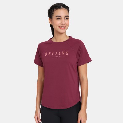 Zelocity by Zivame Solid Women Round Neck Purple T-Shirt