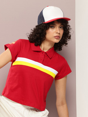 DILLINGER Solid Women Polo Neck Red T-Shirt