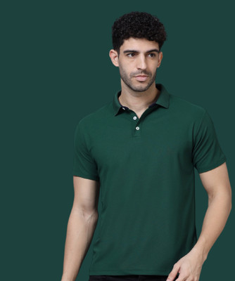 Republic Solid Men Polo Neck Dark Green T-Shirt