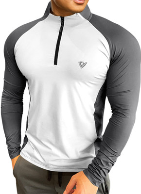 EyeBogler Colorblock Men High Neck Grey T-Shirt