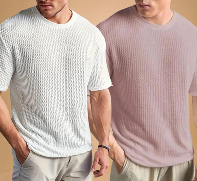 shreynka Striped Men Round Neck Beige T-Shirt