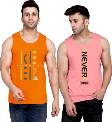 SLOWLORIS Printed Men Round Neck Orange, Pink T-Shirt