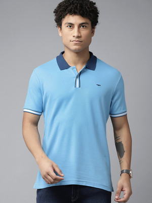 PARK AVENUE Solid Men Polo Neck Blue T-Shirt