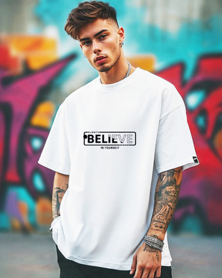 catbunny Printed Men Round Neck White T-Shirt