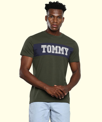 TOMMY HILFIGER Typography Men Round Neck Green T-Shirt