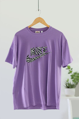 VITON Animal Print Men Round Neck Purple T-Shirt