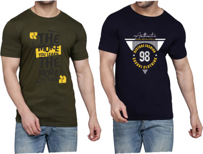 WOOSTRO Graphic Print Men Round Neck Dark Green, Dark Blue T-Shirt